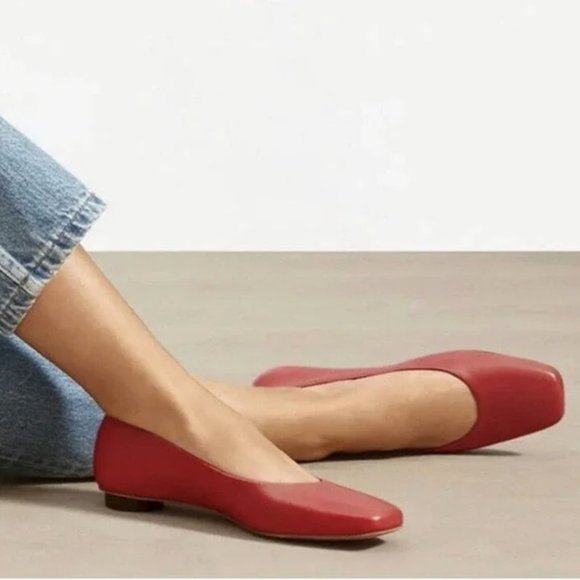 Everlane 90’s Square Toe Flat in Scarlet Red Leather Size 6.5 - Picture 3 of 6